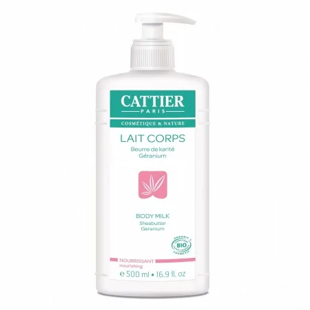 cattier lait corps nourrissant beurre de karite geranium bio flacon pompe 500ml