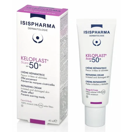 isis pharma keloplast scars spf 50 creme reparatrice peaux irritees et abimees 40 ml