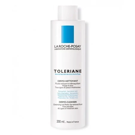 la roche posay toleriane fluide dermo nettoyant 200ml nettoie et demaquille le visage et les yeux