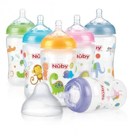 nuby biberon en polycarbonate col large 360ml imprime avec tetine silicone softflex a debit lent 0mois ref id1194