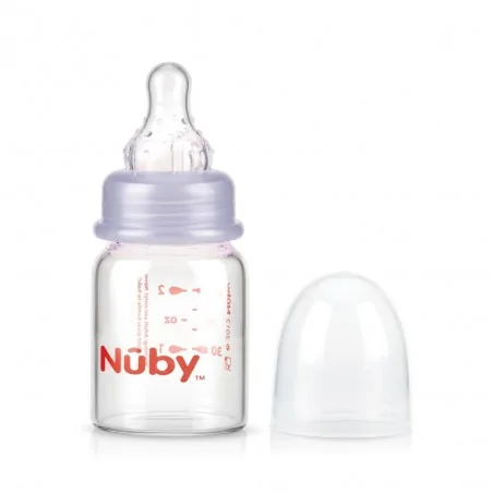 nuby biberon en verre col standard avec logo nuby 60ml et tetine debit lent 0mois ref id1177