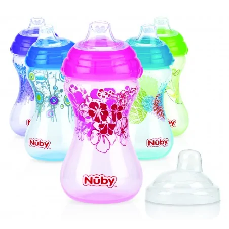 nuby gobelet anti goutte designer series imprime en pp a bec en silicone souple et couverle 300ml 6mois id10282