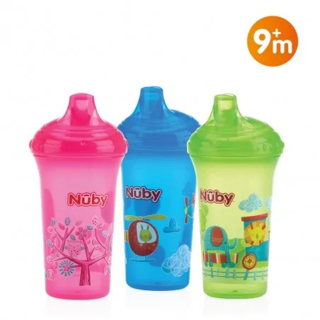 nuby gobelet anti goutte imprime en pp a bec rigide et couverle 270ml 9mois id10366