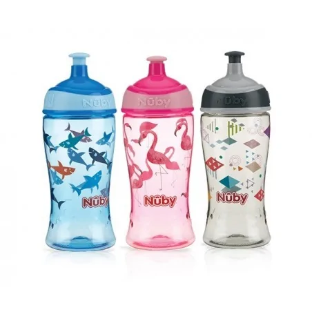 nuby gobelet anti goutte sportif pop up imprime en tritan avec couverle 360ml 18mois nv0414025