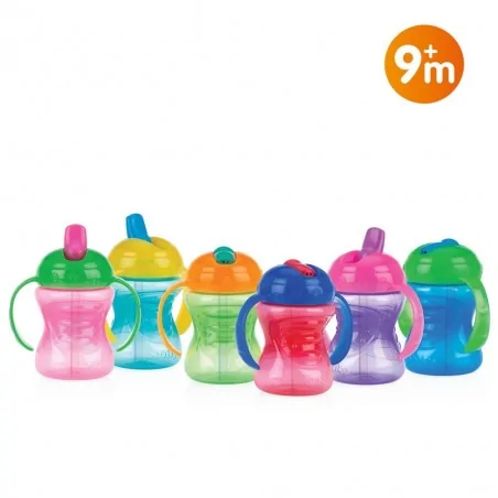 nuby gobelet en pp a anses et bec rigide et fermeture a clik couvercle 240ml 6mois id10302