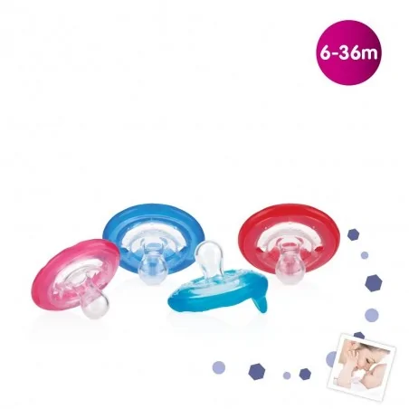 nuby sucette 100 silicone natural flex cerise 6 18m id5787macsn