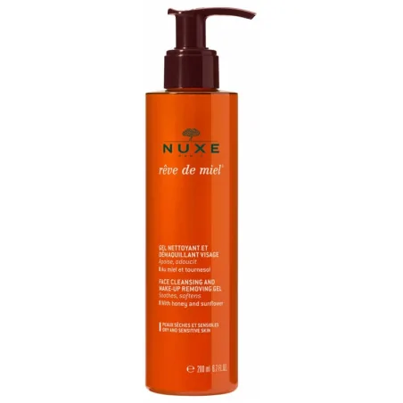 nuxe reve de miel gel nettoyant et demaquillant 200ml peaux seches et sensibles