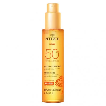 nuxe sun huile solaire bronzante haute protection spf50 150ml