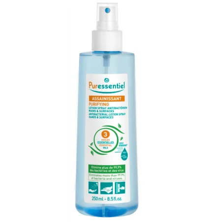 puressentiel assainissant lotion spray antibacterien mains et surfaces 3 he 250ml