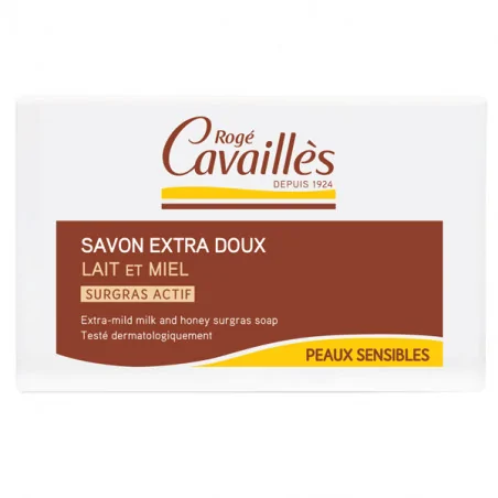 roge cavailles savon surgras extra doux lait et miel pain de 150g