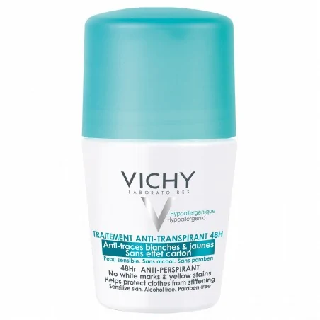 vichy traitement anti transpirant anti traces blanches et jaunes 48h bille 50ml